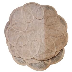 Vintage SET of 4  Raffia Straw Wicker Placemat Home Decor Round Earthtone
